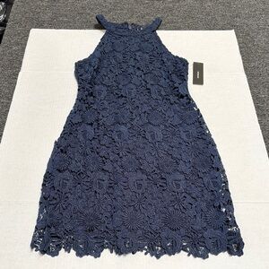 Lulu's Midnight Blue Floral Lace Mini Dress